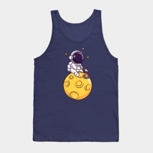 Cute Astronaut Roasting Marshmallow On Moon Cartoon Tank Top